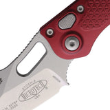 Microtech Automatic Stitch Knife Button Lock Merlot Red Aluminum Stonewash Blade 16910MR