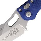 Microtech Automatic Stitch Knife Button Lock Navy Blue Aluminum Stonewash Blade 16910NA