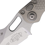 Microtech Automatic Stitch Knife Button Lock Natural Clear Gray Aluminum Stonewash Blade 16910NC