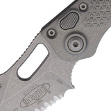 Microtech Automatic Stitch Knife Button Lock Natural Clear Gray Aluminum Apocalyptic Serrated Blade 16911APNC