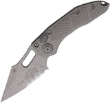 Microtech Automatic Stitch Knife Button Lock Natural Clear Gray Aluminum Apocalyptic Serrated Blade 16911APNC