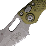 Microtech Automatic Stitch Knife Button Lock OD Green Aluminum Apocalyptic Serrated Blade 16911APOD