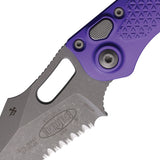 Microtech Automatic Stitch Knife Button Lock Purple Aluminum Apocalyptic Serrated Blade 16911APPU