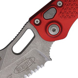 Microtech Automatic Stitch Knife Button Lock Red Aluminum Apocalyptic Serrated Blade 16911APRD