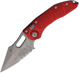Microtech Automatic Stitch Knife Button Lock Red Aluminum Apocalyptic Serrated Blade 16911APRD