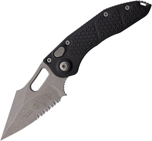 Microtech Automatic Stitch Knife Button Lock Black Aluminum Apocalyptic Serrated Blade 16911AP