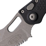 Microtech Automatic Stitch Knife Button Lock Black Aluminum Apocalyptic Serrated Blade 16911AP