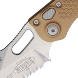 Microtech Automatic Stitch Knife Button Lock Brown Aluminum Stonewash Serrated Blade 16911BN