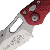 Microtech Automatic Stitch Knife Button Lock Merlot Red Aluminum Stonewash Serrated Blade 16911MR