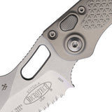 Microtech Automatic Stitch Knife Button Lock Natural Clear Gray Aluminum Serrated Blade 16911NC