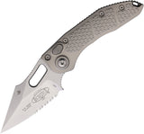 Microtech Automatic Stitch Knife Button Lock Natural Clear Gray Aluminum Serrated Blade 16911NC