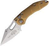 Microtech Automatic Stitch Knife Button Lock Tan Aluminum Stonewash Serrated Blade 16911TA