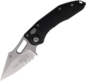 Microtech Automatic Stitch Knife Button Lock Black Aluminum Partially Serrated Blade 16911