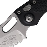 Microtech Automatic Stitch Knife Button Lock Black Aluminum Partially Serrated Blade 16911