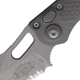 Microtech Automatic Stitch Knife Button Lock Natural Clear Gray Aluminum Apocalyptic Serrated Blade 16912APNC