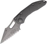 Microtech Automatic Stitch Knife Button Lock Natural Clear Gray Aluminum Apocalyptic Serrated Blade 16912APNC