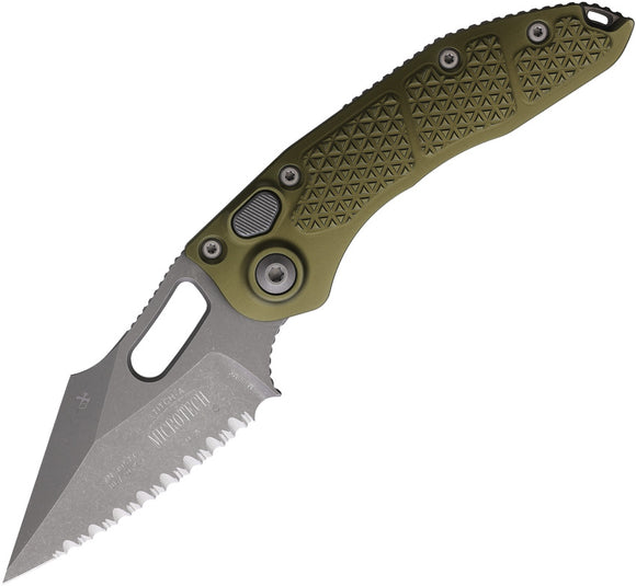 Microtech Automatic Stitch Knife Button Lock OD Green Aluminum Apocalyptic Serrated Blade 16912APOD