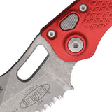 Microtech Automatic Stitch Knife Button Lock Red Aluminum Apocalyptic Serrated Blade 16912APRD