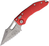 Microtech Automatic Stitch Knife Button Lock Red Aluminum Apocalyptic Serrated Blade 16912APRD