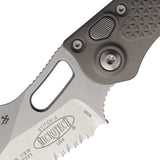 Microtech Automatic Stitch Knife Button Lock Natural Clear Gray Aluminum Serrated Blade 16912NC