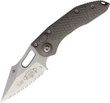Microtech Automatic Stitch Knife Button Lock Natural Clear Gray Aluminum Serrated Blade 16912NC