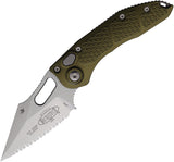 Microtech Automatic Stitch Knife Button Lock OD Green Aluminum Stonewash Serrated Blade 16912OD