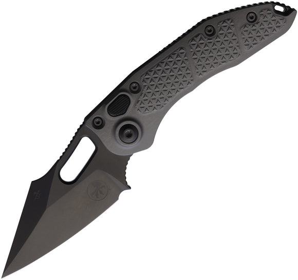 Microtech Automatic Stitch Knife Button Lock Natural Clear Gray Aluminum Black DLC Blade 1691DLCTNCS