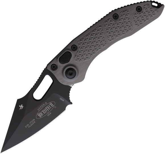 Microtech Automatic Stitch Knife Button Lock Natural Clear Gray Aluminum Black Wharncliffe Blade 1691NC