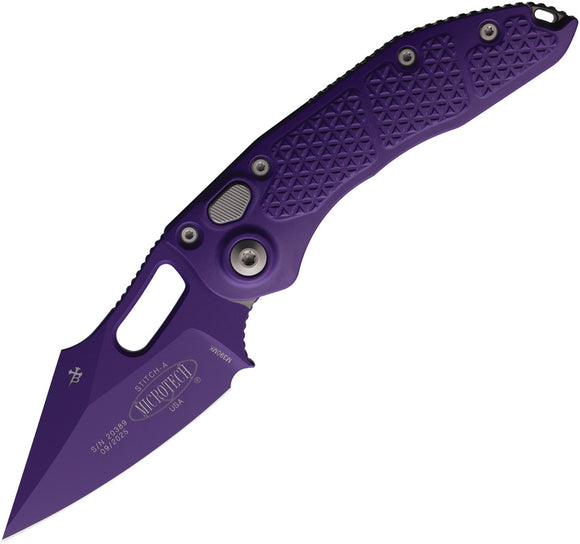 Microtech Automatic Stitch Knife Button Lock Purple Aluminum Cerakote Wharncliffe Blade 1691PUX16