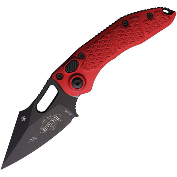 Microtech Automatic Stitch Knife Button Lock Red Aluminum Black Wharncliffe Blade 1691RD