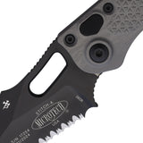 Microtech Automatic Stitch Knife Button Lock Natural Clear Gray Aluminum Black Serrated Blade 1692NC
