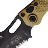 Microtech Automatic Stitch Knife Button Lock Tan Aluminum Black Serrated Wharncliffe Blade 1692TA