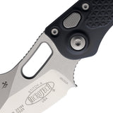 Microtech Automatic Stitch Knife Button Lock Black Aluminum Satin Wharncliffe Blade 1694