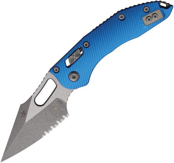 Microtech Stitch Ram-Lok Blue Fluted Aluminum Folding Apocalyptic M390MK Serrated Knife 17481
