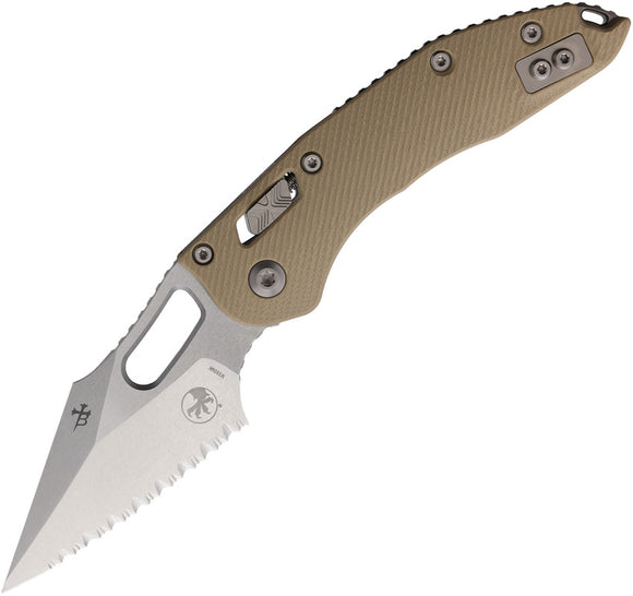 Microtech Stitch Ram-Lok Tan Fluted G10 Folding M390MK Serrated Pocket Knife 17651