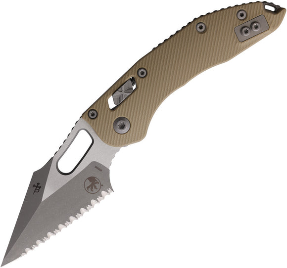 Microtech Stitch Ram-Lok Tan Fluted G10 Folding Apocalyptic M390MK Serrated Pocket Knife 17765