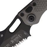 Microtech Automatic Stitch Knife Button Lock Natural Clear Gray Aluminum Black Apocalyptic Serrated Blade 17795