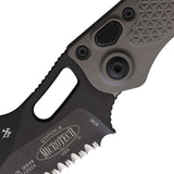 Microtech Automatic Stitch Knife Button Lock Natural Clear Gray Aluminum Black Apocalyptic Serrated Blade 17796