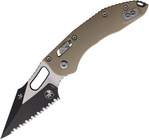 Microtech Stitch Ram-Lok Tan Fluted G10 Folding M390MK Serrated Pocket Knife 17868