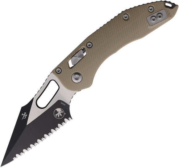 Microtech Stitch Ram-Lok Tan Fluted G10 Folding M390MK Serrated Pocket Knife 17868