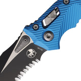 Microtech Amphibian Ram-Lok Merlot Blue Fluted Aluminum Folding Two-Tone M390MK Serrated Knife 18883