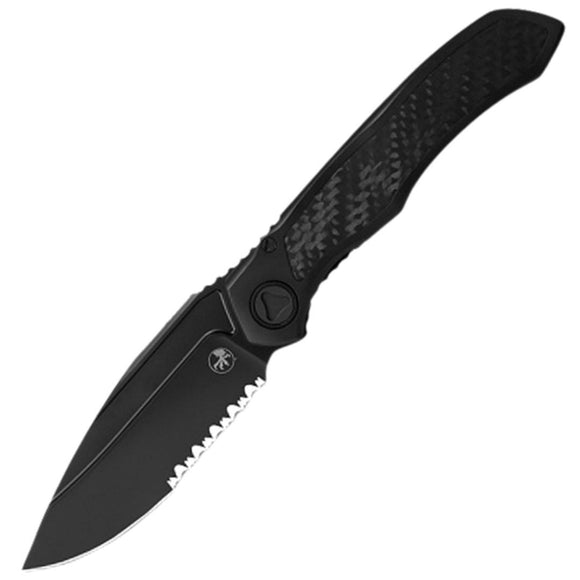 Microtech Anax Framelock Black Titanium & Carbon Fiber Folding Bohler M390 Partially Serrated Drop Pt Knife 190C2DLC