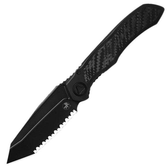 Microtech Anax Framelock Black Titanium & Carbon Fiber Folding Bohler M390 Serrated Tanto Knife 191C3DLC