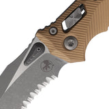 Microtech Amphibian Ram-Lok Brown Fluted Aluminum Folding Apocalyptic Serrated M390MK Knife 19884