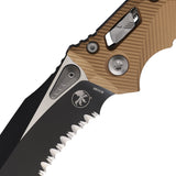 Microtech Amphibian Ram-Lok Brown Fluted Aluminum Folding Two-Tone Serrated M390MK Knife 19959