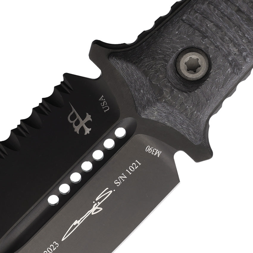 Microtech SBD Dagger Carbon Fiber Double Edge Serrated Fixed Blade Kni ...