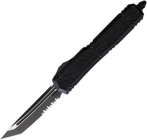 Microtech Automatic Makora OTF Knife Black Aluminum & Traction Partially Serrated Tanto Blade 2072TS