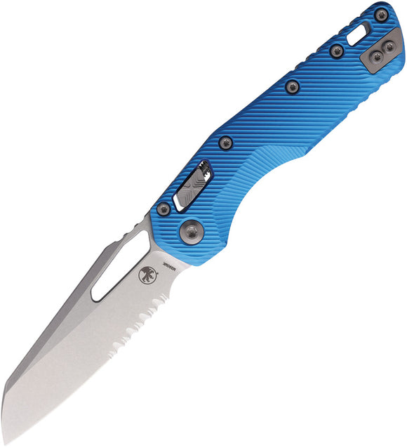 Microtech Standard Issue MSI Ram-Lok Blue Fluted Aluminum Folding Serrated M390MK Knife 21011FLBL