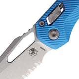 Microtech Standard Issue MSI Ram-Lok Blue Fluted Aluminum Folding Serrated M390MK Knife 21011FLBL