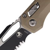 Microtech Standard Issue MSI Ram-Lok Tan Fluted G10 Folding Serrated M390MK Knife 2102FLGTTA
